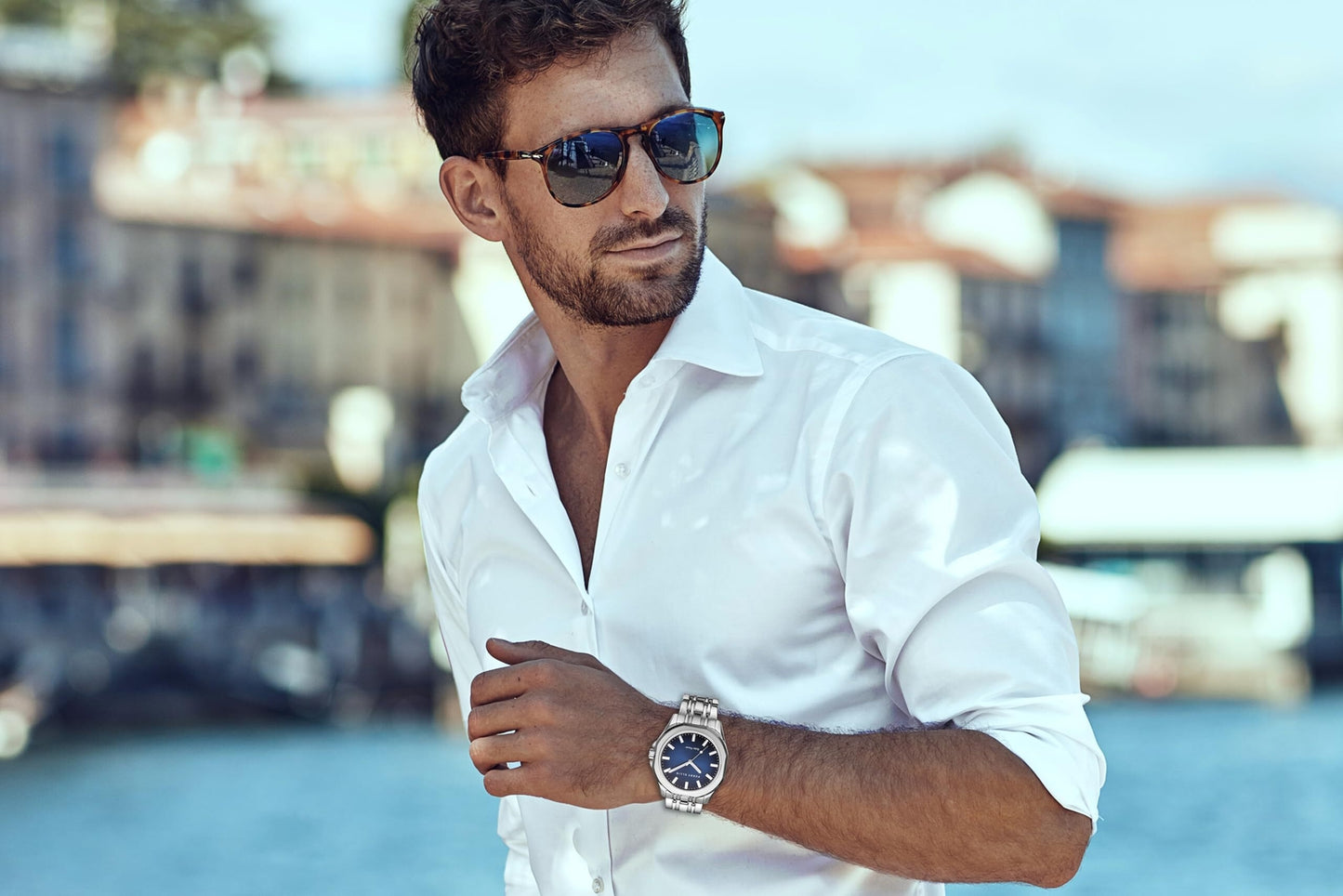 PERRY ELLIS Solar Powered Mens Watch | 42 MM Case Silver