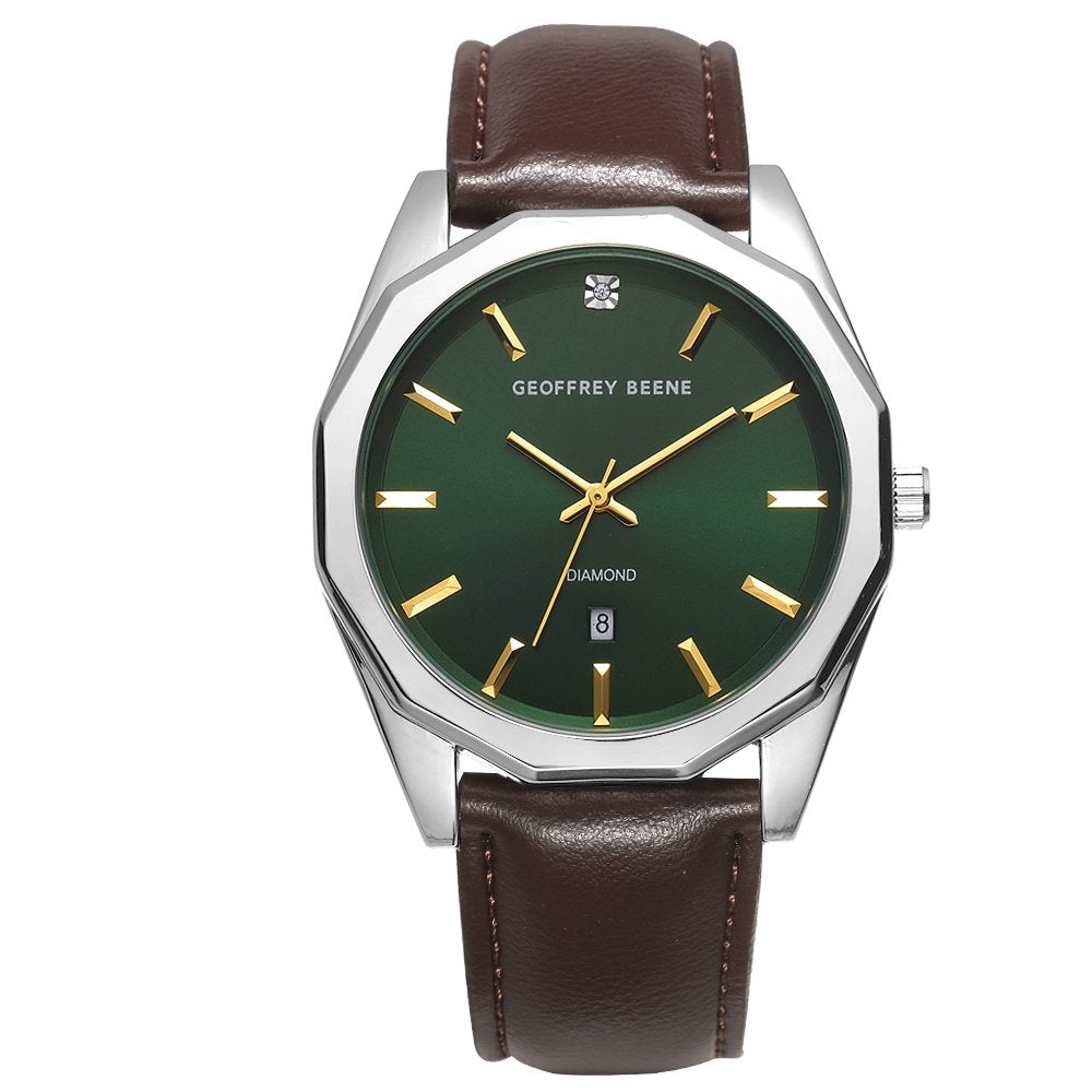 Geoffrey Beene Men's Minimalist Vegan Leather | Round | 43 MM