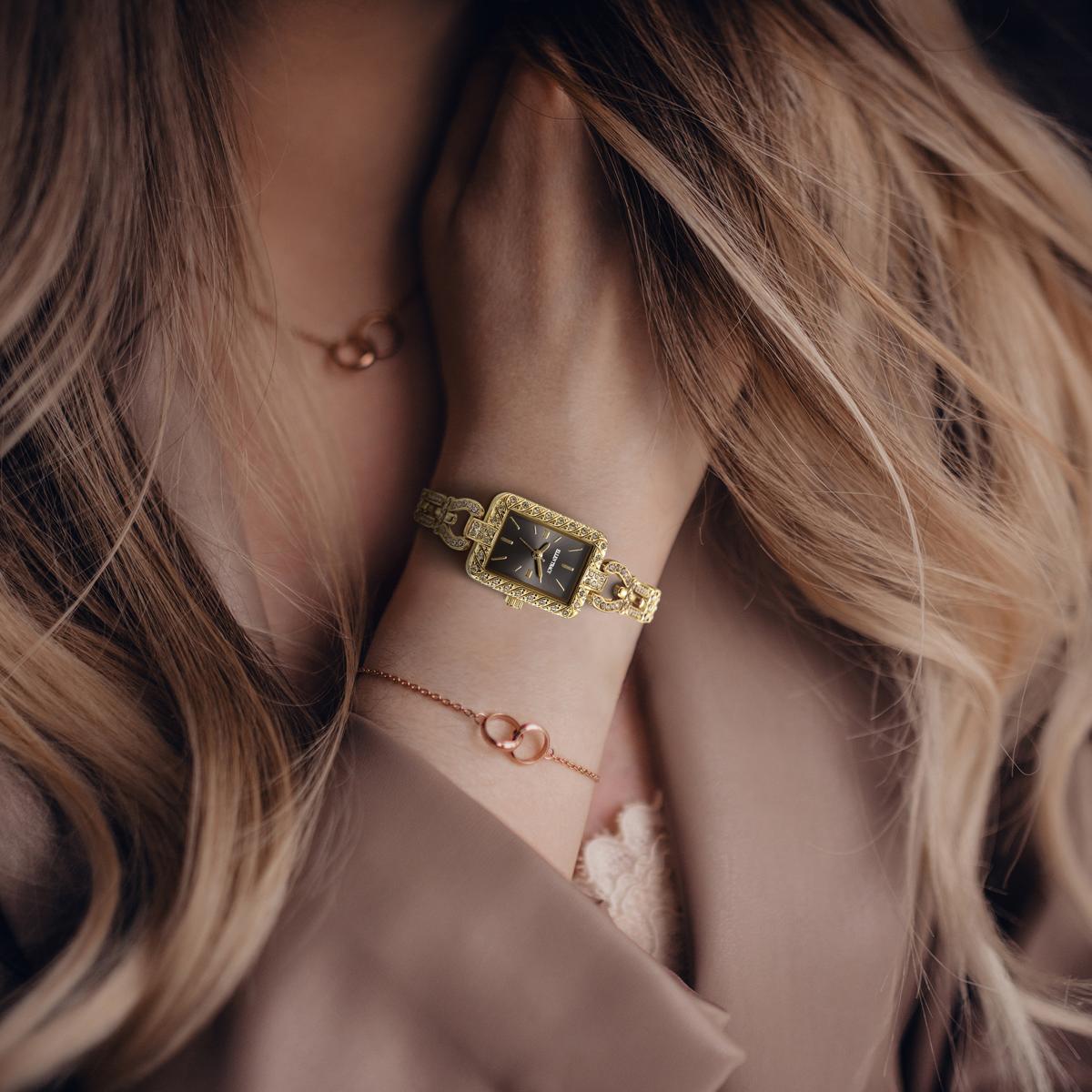 Ellen Tracy Womens Metal Bracelet Watch | Rectangular Sunray Dial With Crystals | 20 MM