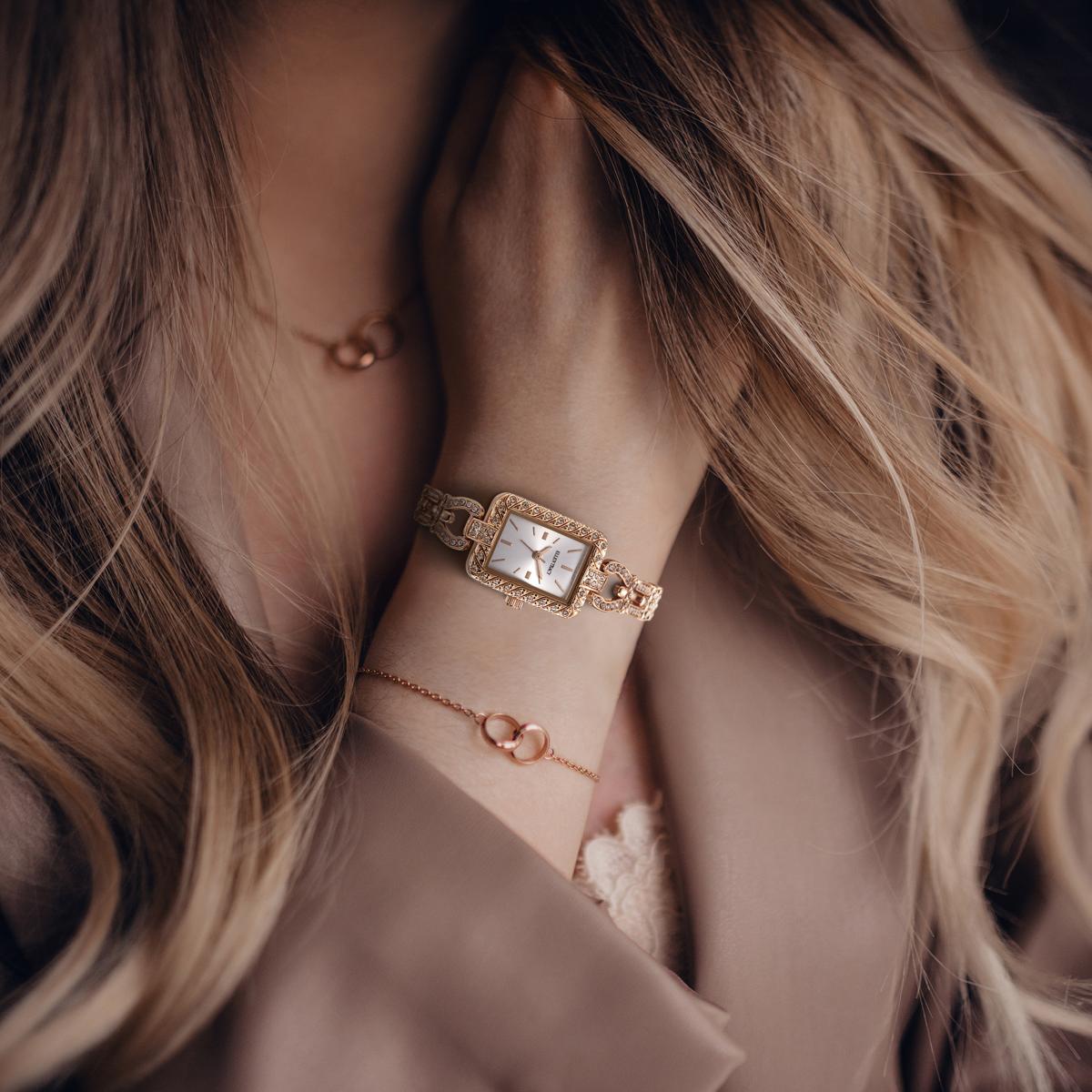 Ellen Tracy Womens Metal Bracelet Watch | Rectangular Sunray Dial With Crystals | 20 MM