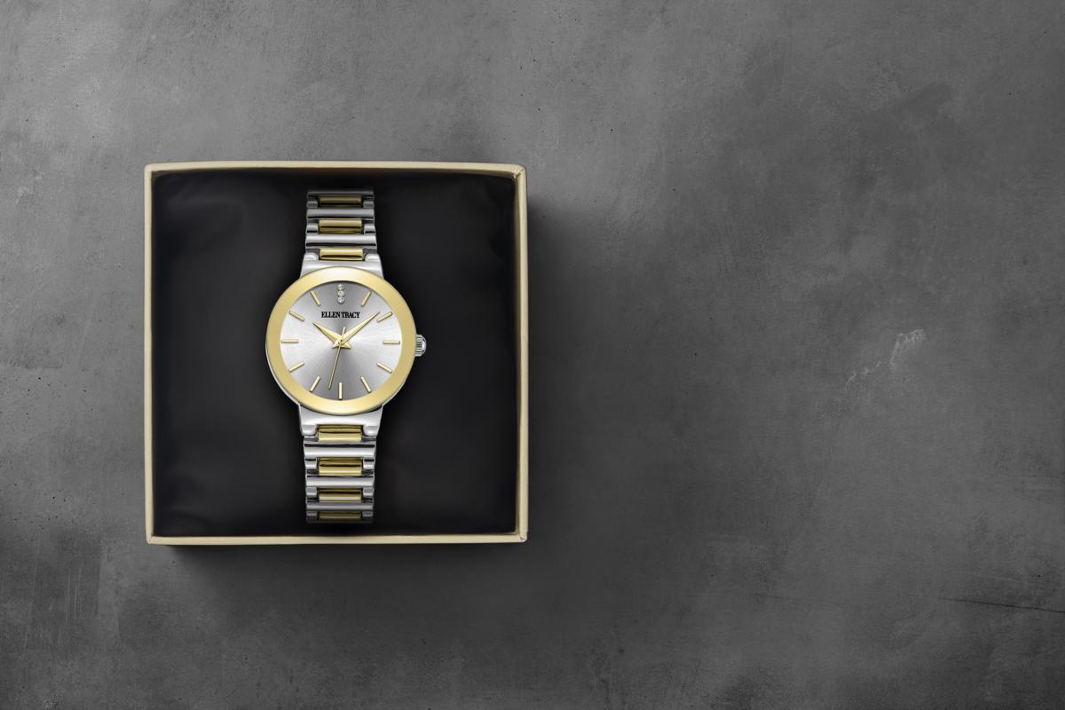 Ellen Tracy Diamond Collection Womens Metal Bracelet Watch | Round Sunray Dial With Crystals | 28 MM