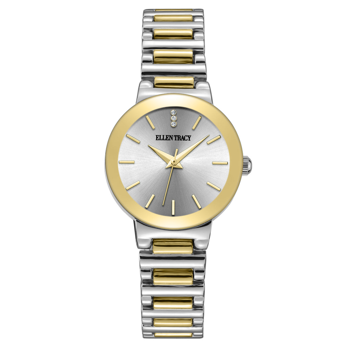 Ellen Tracy Diamond Collection Womens Metal Bracelet Watch | Round Sunray Dial With Crystals | 28 MM