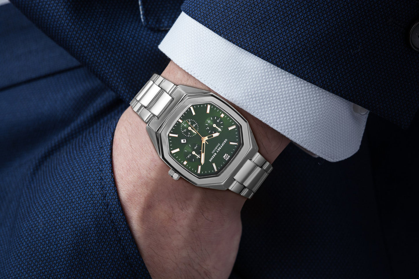 Geoffrey Beene Men's Stainless Steel | Octagon | Date Display | 41 MM