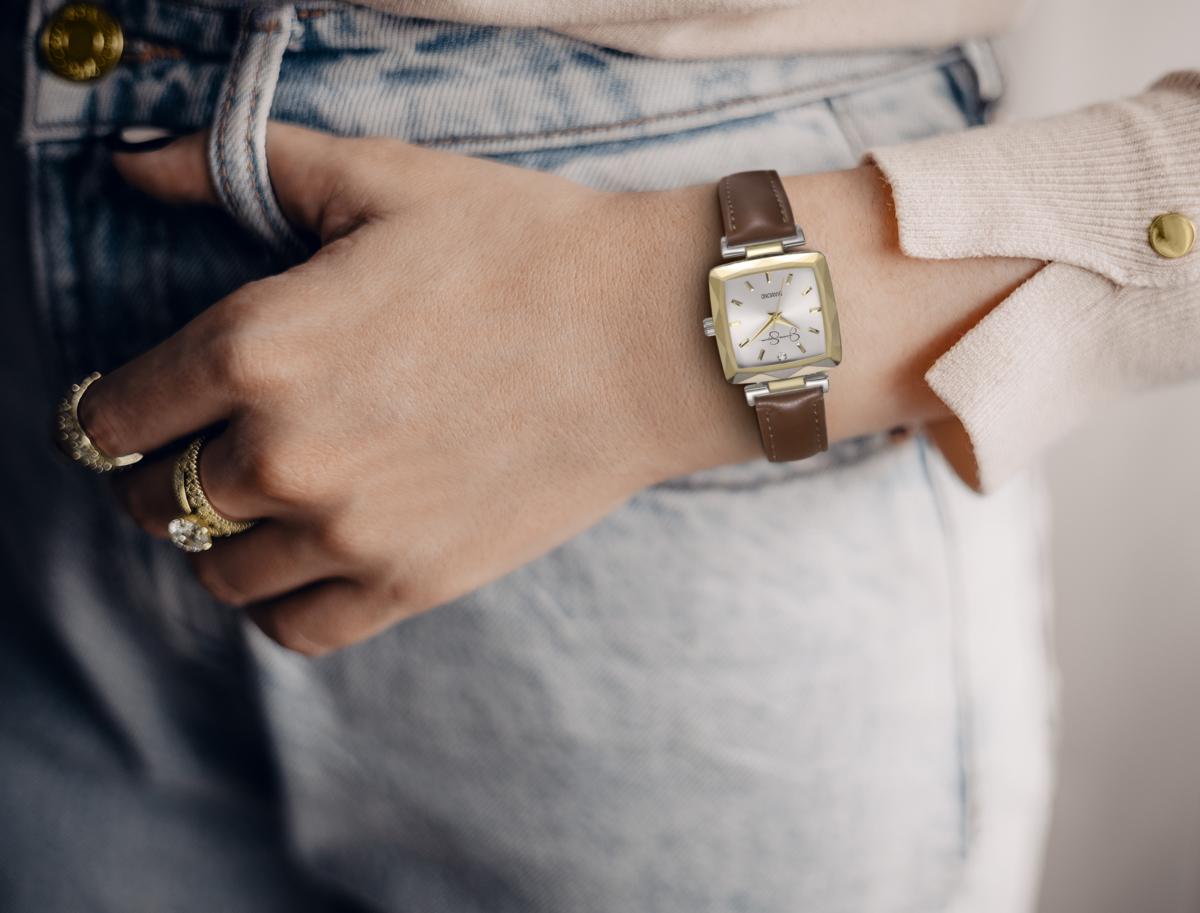 Jessica Simpson Women's Metal Band Watch | Square Crystal Dial | 27 MM