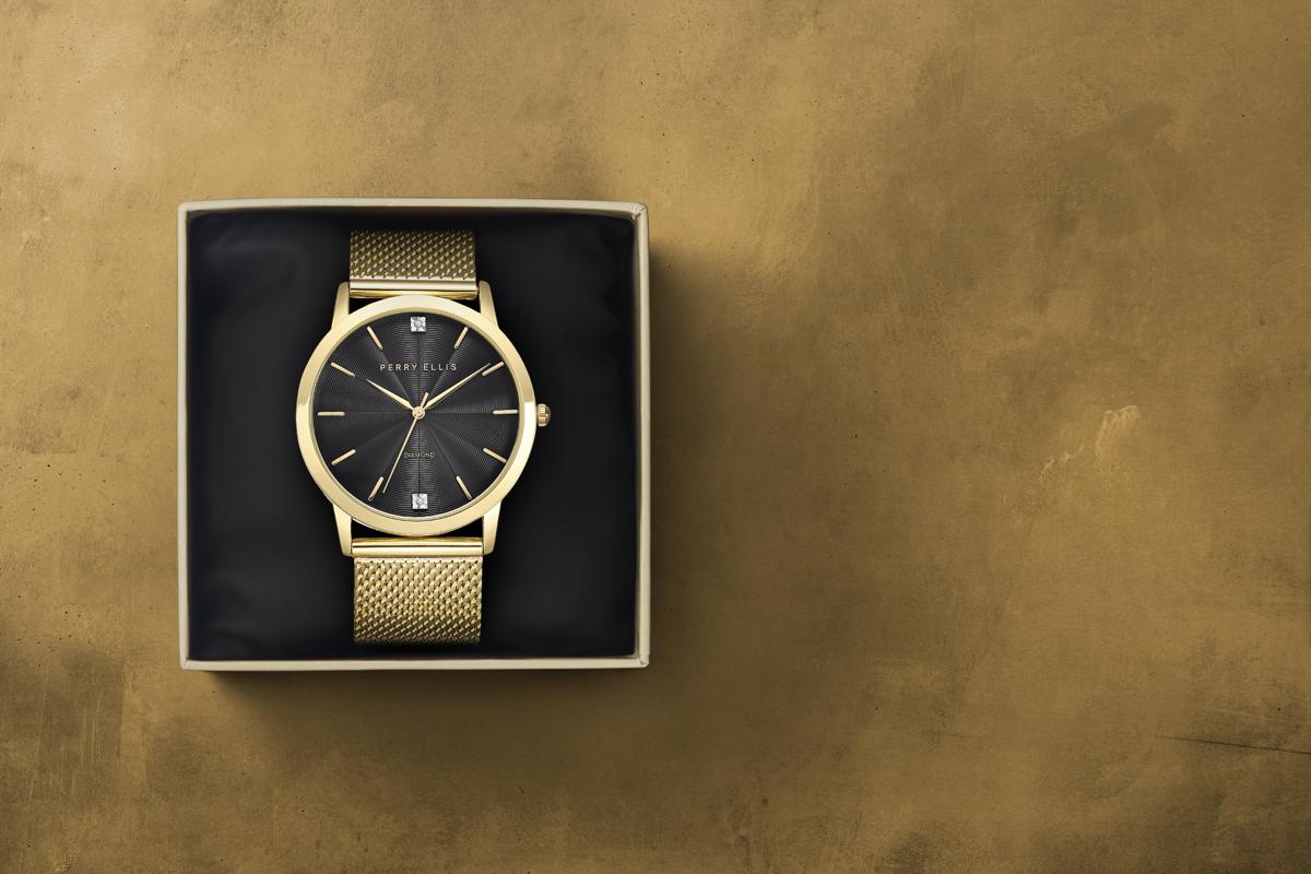 Perry Ellis Slim Diamond Mesh Men’s Watch | Round Dial | 41 MM