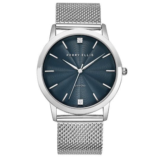 Perry Ellis Slim Diamond Mesh Men’s Watch | Round Dial | 41 MM