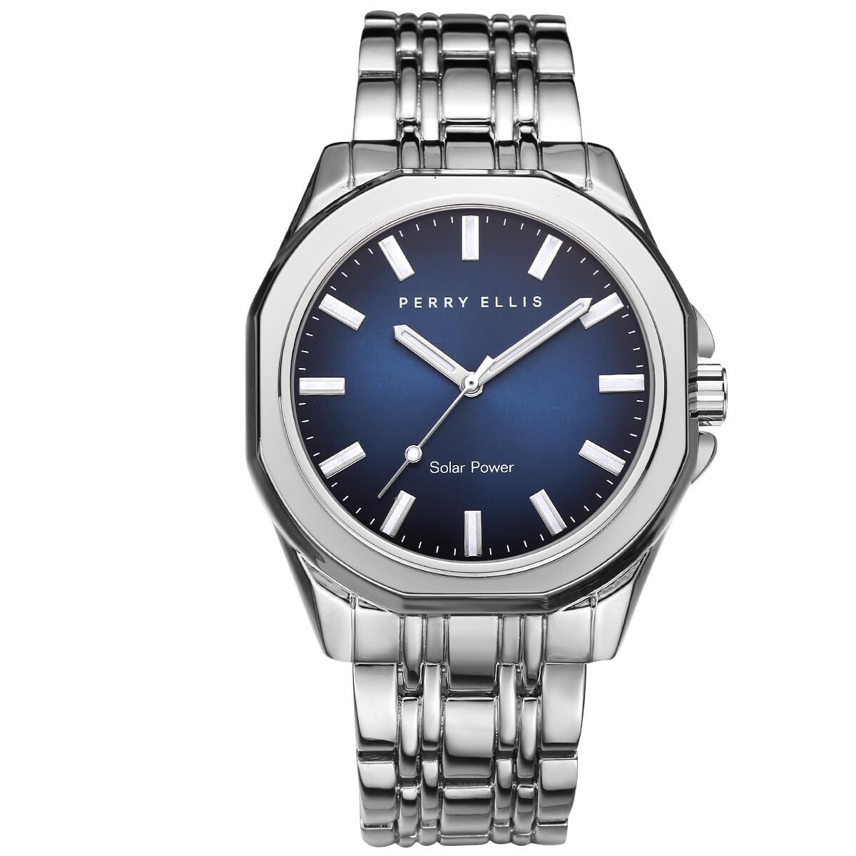 PERRY ELLIS Solar Powered Mens Watch | 42 MM Case Silver