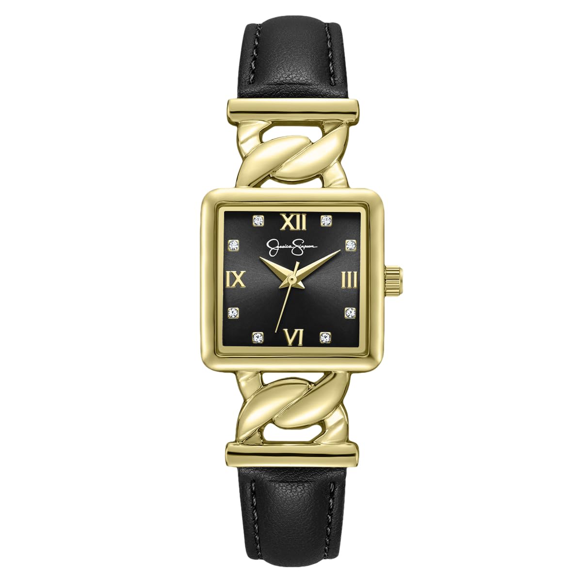 Jessica Simpson Women’s Square Gold Watch 23mm Black Dial PU Strap