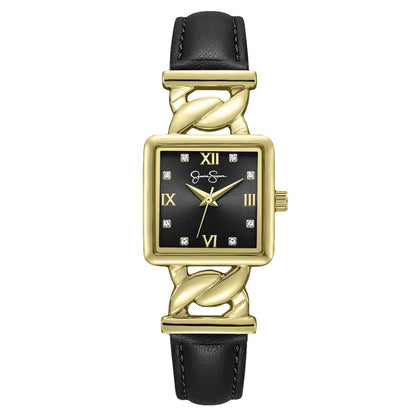 Jessica Simpson Women’s Square Gold Watch 23mm Black Dial PU Strap