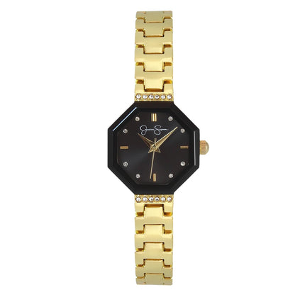 Jessica Simpson Women’s Octagon Gold Watch 24mm Black Sunray Dial Crystal Accents