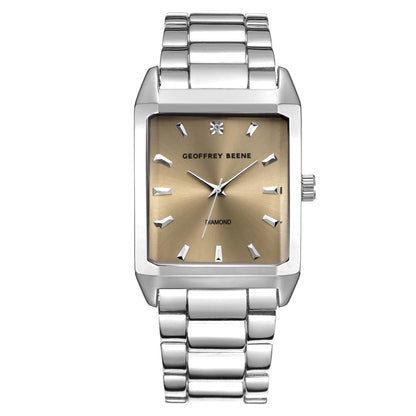 Geoffrey Beene Men’s Rectangular Silver Watch 34mm Brown Sunray Dial Bracelet Diamond Accent
