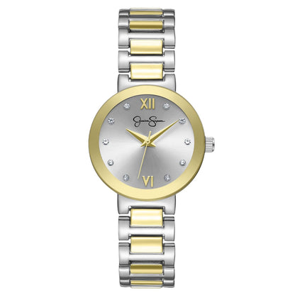 Jessica Simpson Women’s Round Two Tone Watch 28mm Silver Sunray Dial