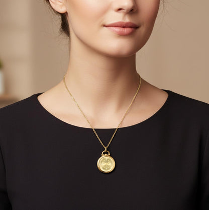 Jessica Simpson Pendant Necklace Watch for Women - Gold 27mm Round Case, Chain Necklace, Crystal Accents, Analog Quartz Fashion Jewelry Accessory (Gold)