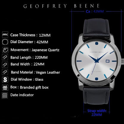 Geoffrey Beene Mens Watch, Genuine Diamond Accent Dial - Elegant Leather Strap Quartz Movement Analog Watch for Men, Gift for Men, Formal or Business Casual Minimalist Wrist Watches 42mm