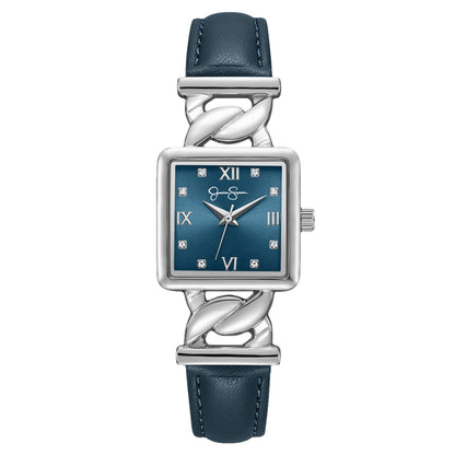 Jessica Simpson Women’s Square Silver Watch 23mm Teal Dial PU Strap