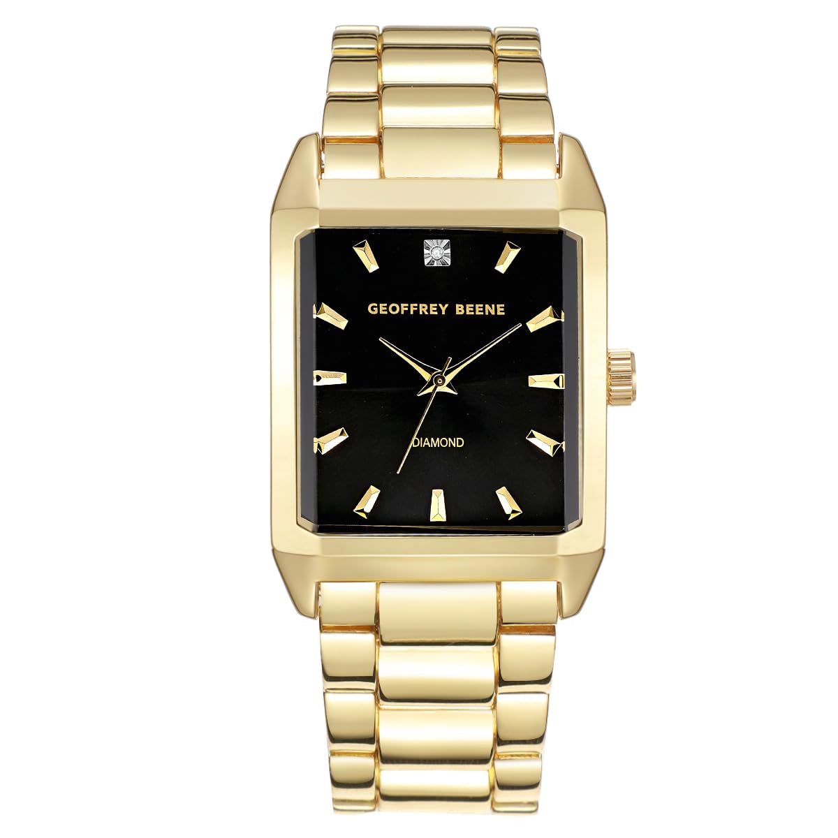 Geoffrey Beene Men’s Rectangular Gold Watch 34mm Black Sunray Dial Bracelet Diamond Accent