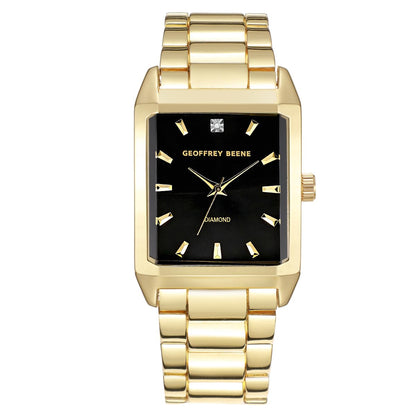 Geoffrey Beene Men’s Rectangular Gold Watch 34mm Black Sunray Dial Bracelet Diamond Accent