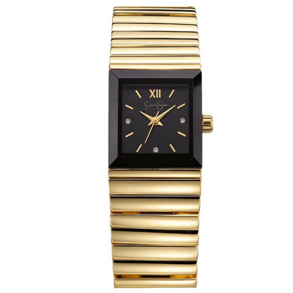 Jessica Simpson Women’s Rectangular Gold Watch 20mm Black Sunray Dial Crystal Dial