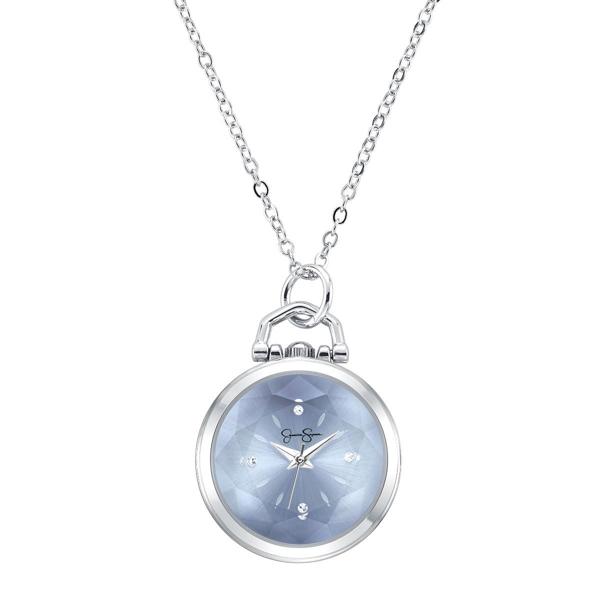Jessica Simpson Pendant Necklace Watch for Women - Gold 27mm Round Case, Chain Necklace, Crystal Accents, Analog Quartz Fashion Jewelry Accessory (Gold)