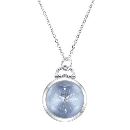 Jessica Simpson Pendant Necklace Watch for Women - Gold 27mm Round Case, Chain Necklace, Crystal Accents, Analog Quartz Fashion Jewelry Accessory (Gold)