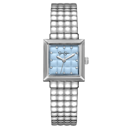 Jessica Simpson Women’s Square Silver Watch 24mm Light Blue Dial Crystal Accents