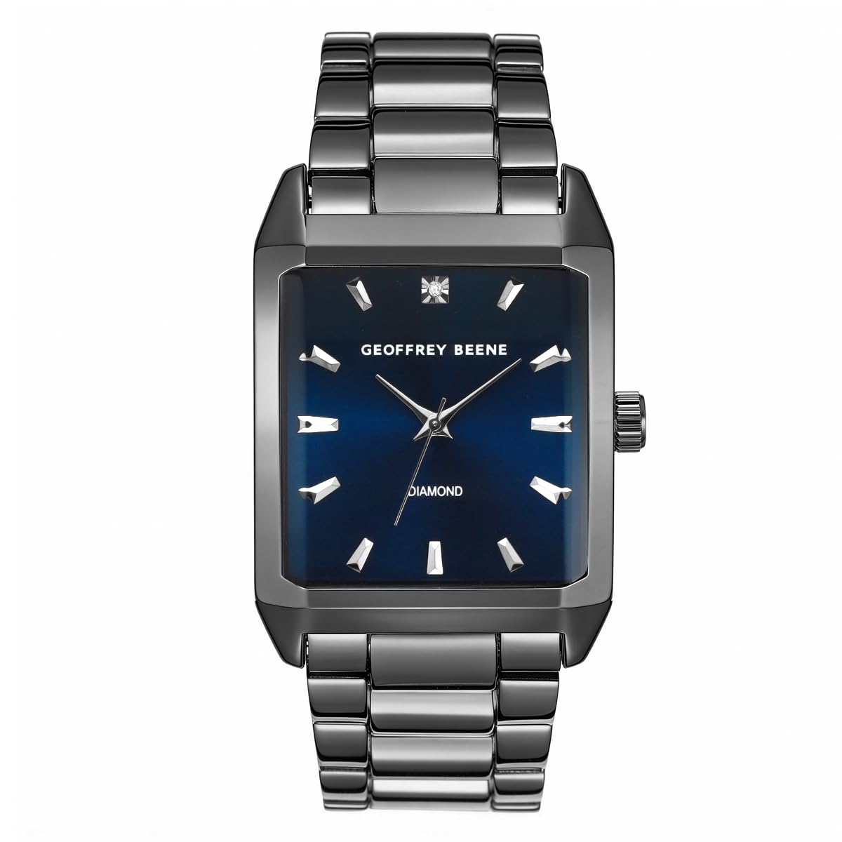 Geoffrey Beene Men’s Rectangular Gunmetal Watch 34mm Blue Sunray Dial Bracelet Diamond Accent