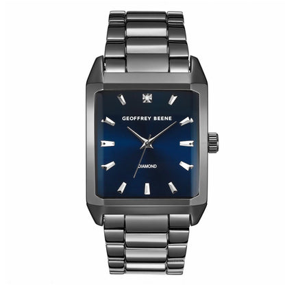 Geoffrey Beene Men’s Rectangular Gunmetal Watch 34mm Blue Sunray Dial Bracelet Diamond Accent
