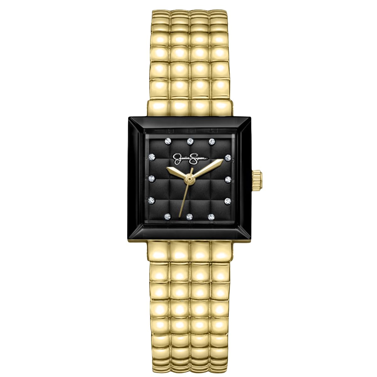 Jessica Simpson Women’s Square Gold Watch 24mm Black Textured Dial Crystal Accents