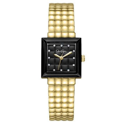 Jessica Simpson Women’s Square Gold Watch 24mm Black Textured Dial Crystal Accents