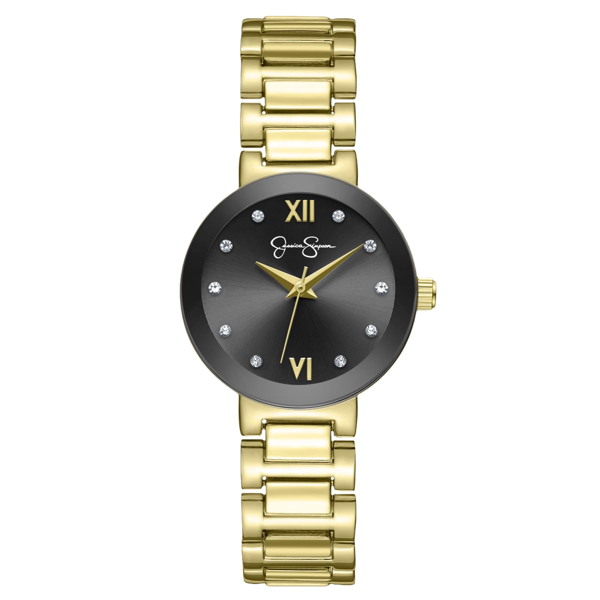 Jessica Simpson Women’s Round Gold Watch 28mm Black Sunray Dial