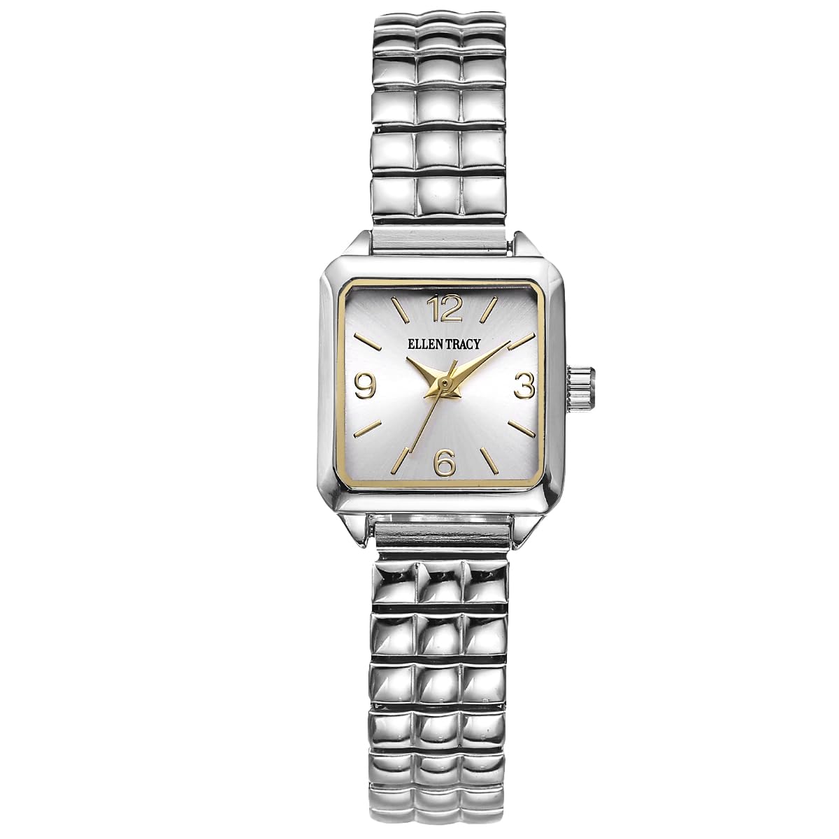 ELLEN TRACY Women's 33mm Square Silvertone Watch, Silver Dial, Expansion Band