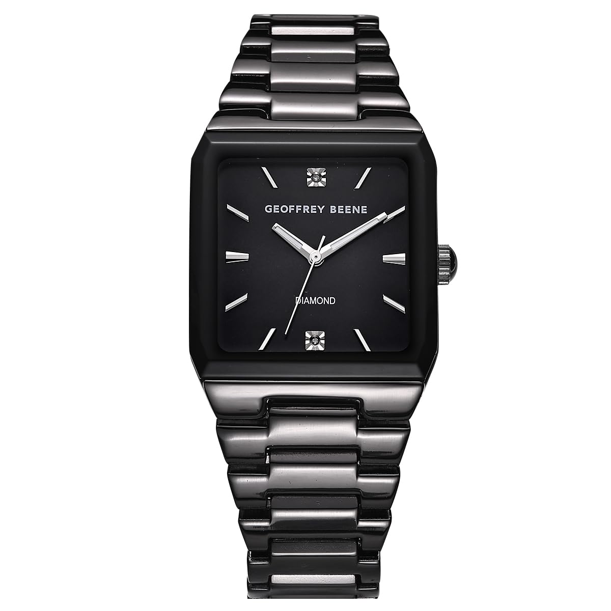Geoffrey Beene Men’s Square Gunmetal Watch 33mm Black Sunray Dial Bracelet Diamond Accent