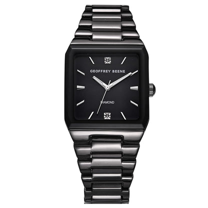 Geoffrey Beene Men’s Square Gunmetal Watch 33mm Black Sunray Dial Bracelet Diamond Accent