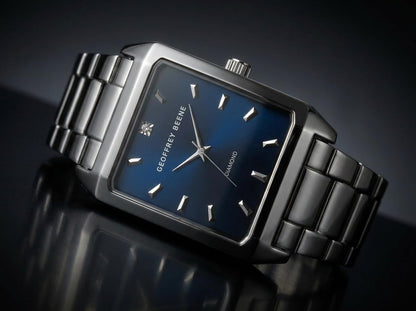 Geoffrey Beene Men’s Rectangular Gunmetal Watch 34mm Blue Sunray Dial Bracelet Diamond Accent
