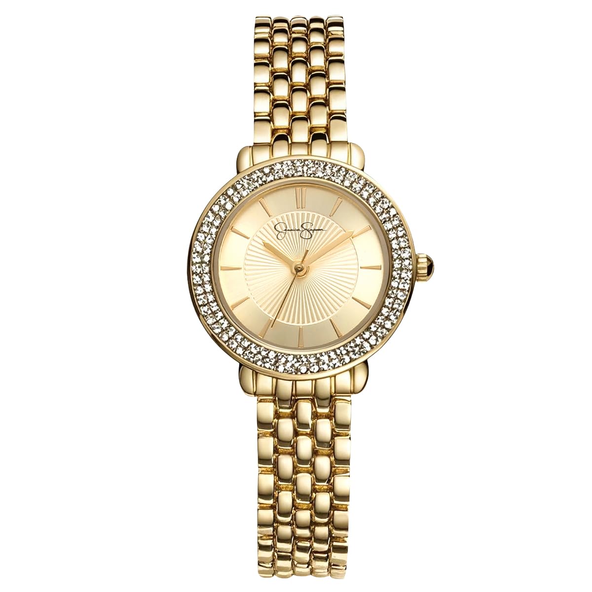 Jessica Simpson Women’s Round Gold Watch 28.5mm Champagne Dial Crystal Bezel Bracelet