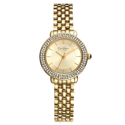 Jessica Simpson Women’s Round Gold Watch 28.5mm Champagne Dial Crystal Bezel Bracelet