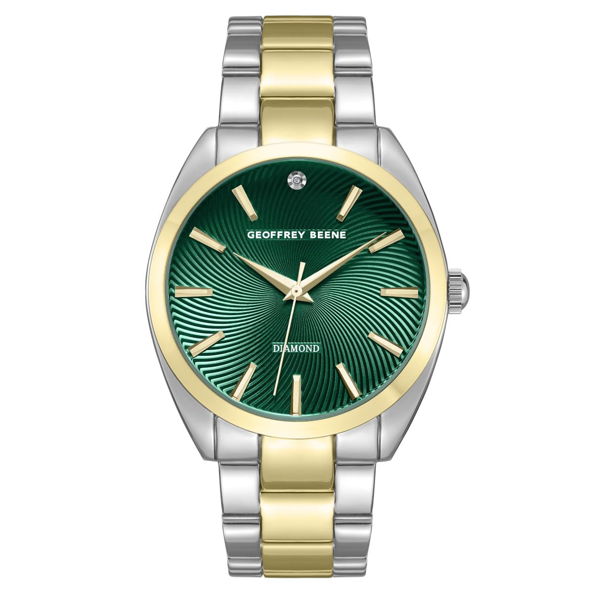 Geoffrey Beene Men’s Round Two Tone Watch 41mm Green Textured Dial Bracelet Diamond Accent
