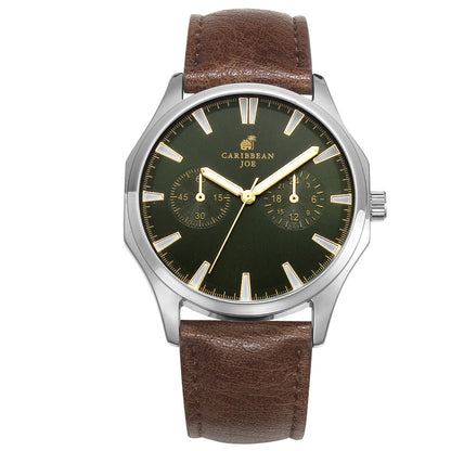 CARIBBEAN JOE Men's 41.5mm Quartz Analog Watch PU Strap Professional