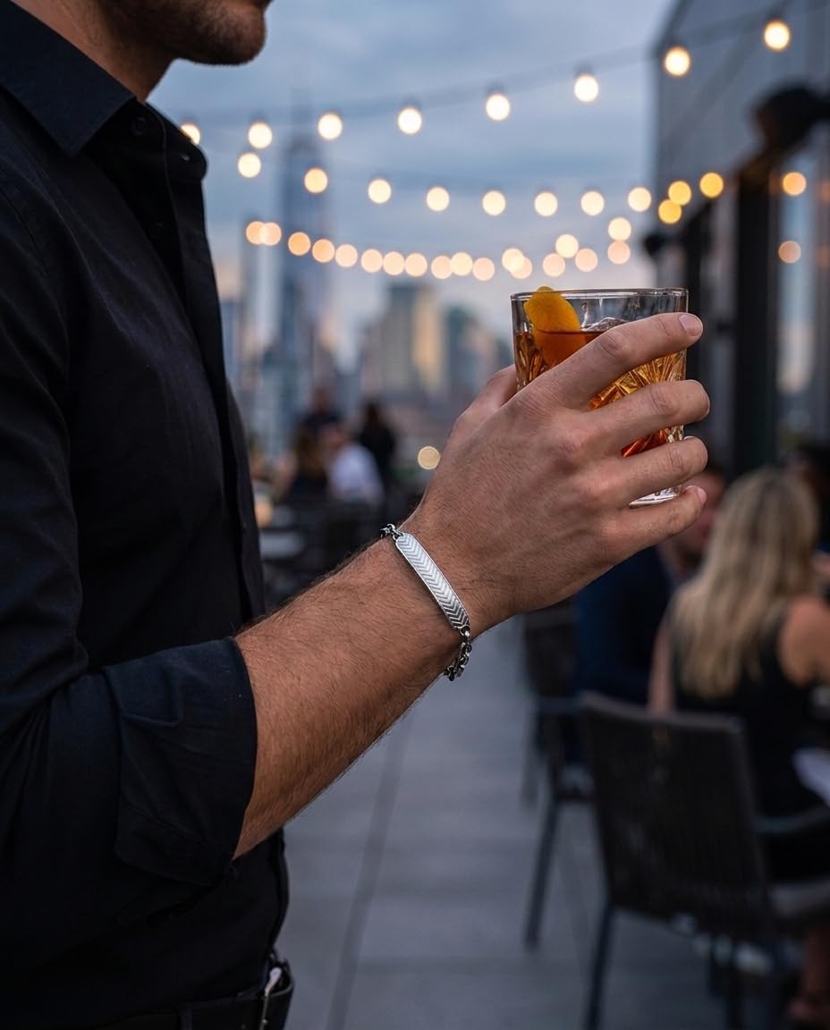 Perry Ellis Men's Chevron-Pattern ID Bracelet