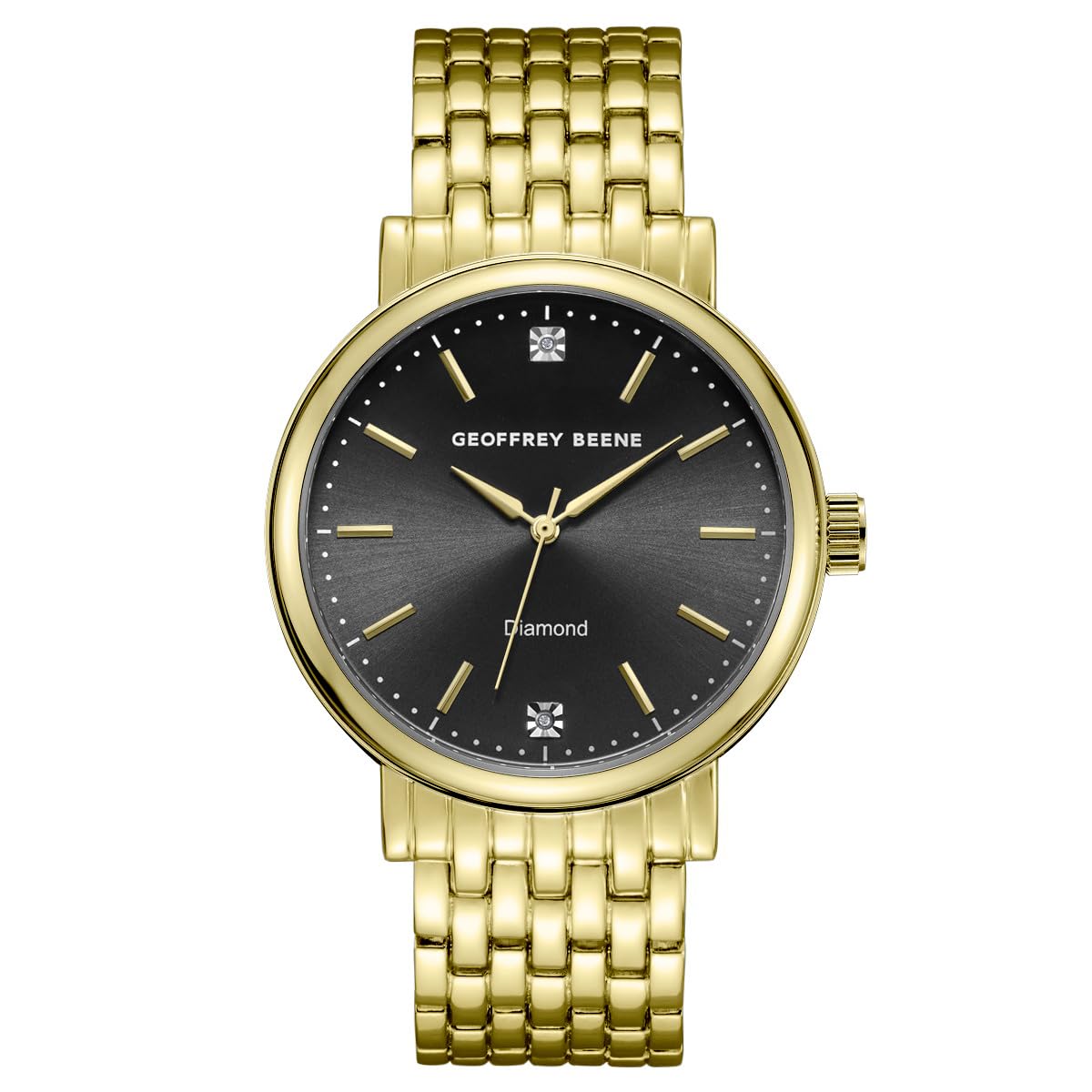 Geoffrey Beene Men’s Round Gold Watch 41mm Black Sunray Dial Bracelet Diamond Accent
