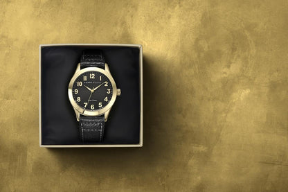 Perry Ellis Solar Men’s Watch –Black Round Sunray Dial, Black Leather Strap, Water-Resistant Analog