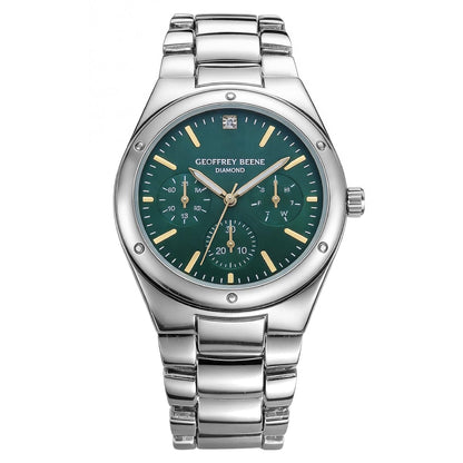 Geoffrey Beene Men’s Round Silver Watch 42mm Teal Sunray Dial Bracelet Diamond Accent