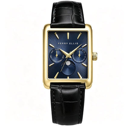 Perry Ellis Men's Rectangular Moonphase Watch, Textured Dial, PU Strap