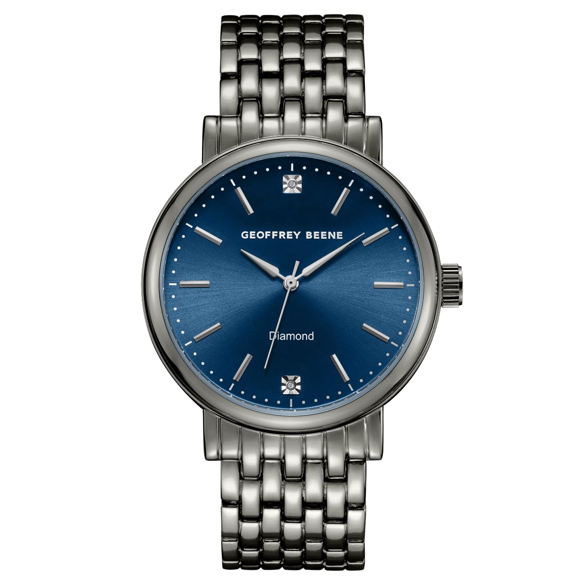 Geoffrey Beene Men’s Round Gunmetal Watch 41mm Blue Sunray Dial Bracelet Diamond Accent