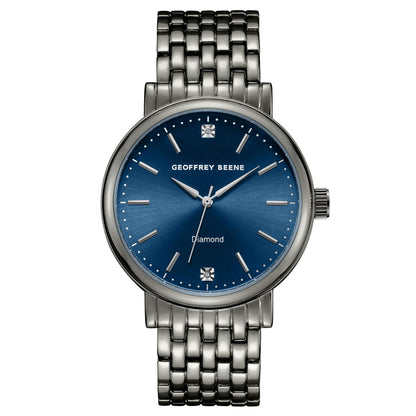 Geoffrey Beene Men’s Round Gunmetal Watch 41mm Blue Sunray Dial Bracelet Diamond Accent