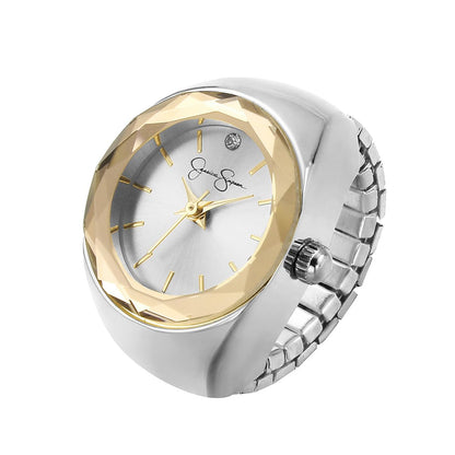 Jessica Simpson Women's Gold Adjustable Ring Watch –Faceted Bezel, Quartz Analog Mini Dial with Crystal, Stretch Band Fashion Jewelry Accessory