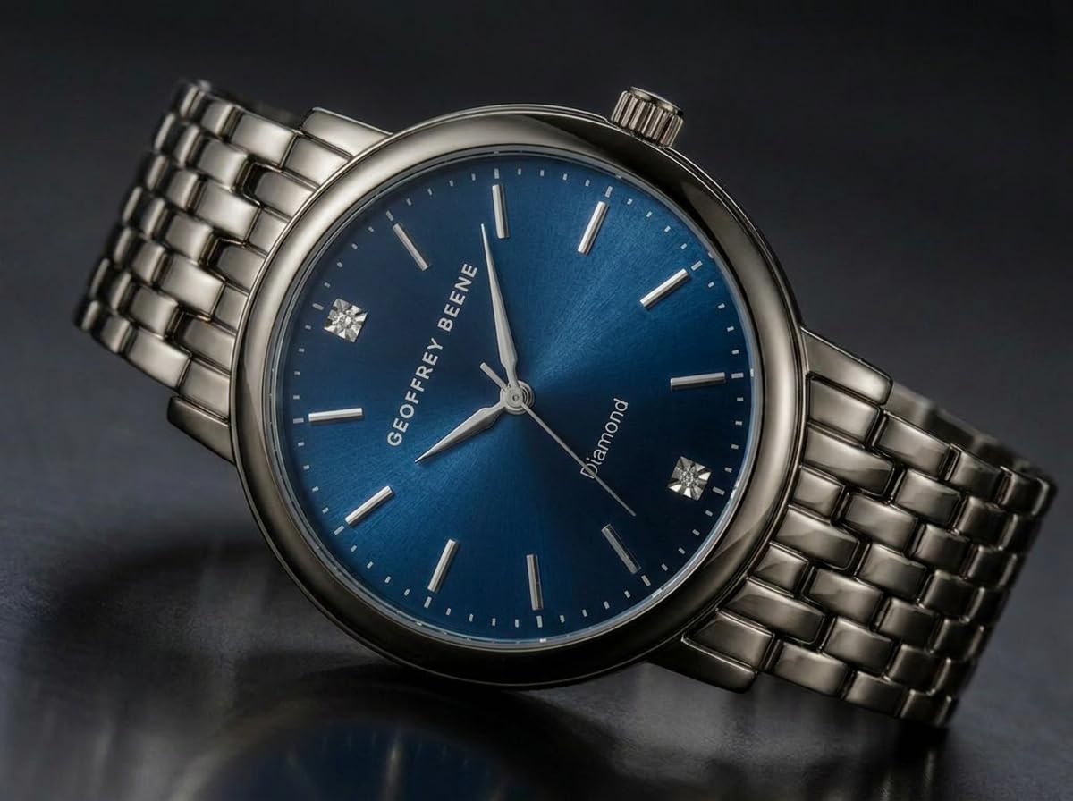 Geoffrey Beene Men’s Round Gunmetal Watch 41mm Blue Sunray Dial Bracelet Diamond Accent