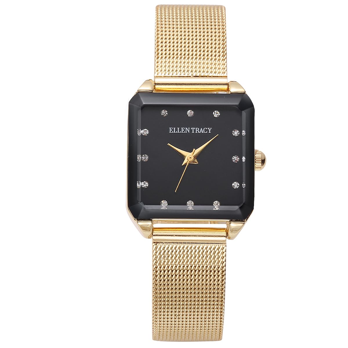 Ellen Tracy Women's 24mm Square Case Quartz Watch Metal Mesh Band