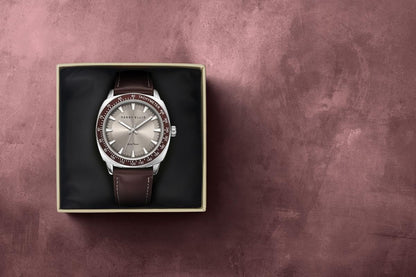 Perry Ellis Solar Powered Men's Watch – Vegan Leather Analog Wrist Watch for Men, Water-Resistant 43mm with Aluminum Tachymeter Bezel, Elegant Gift Choice