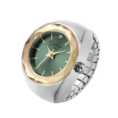 Jessica Simpson Women's Gold Adjustable Ring Watch –Faceted Bezel, Quartz Analog Mini Dial with Crystal, Stretch Band Fashion Jewelry Accessory